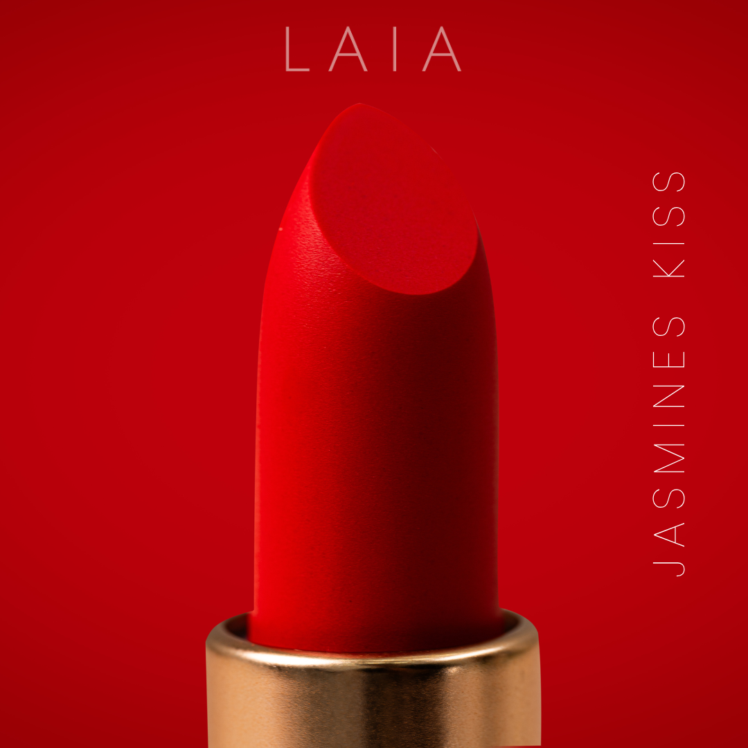 Jasmine’s Kiss – Fiery Coral Red Satin Matte Lipstick