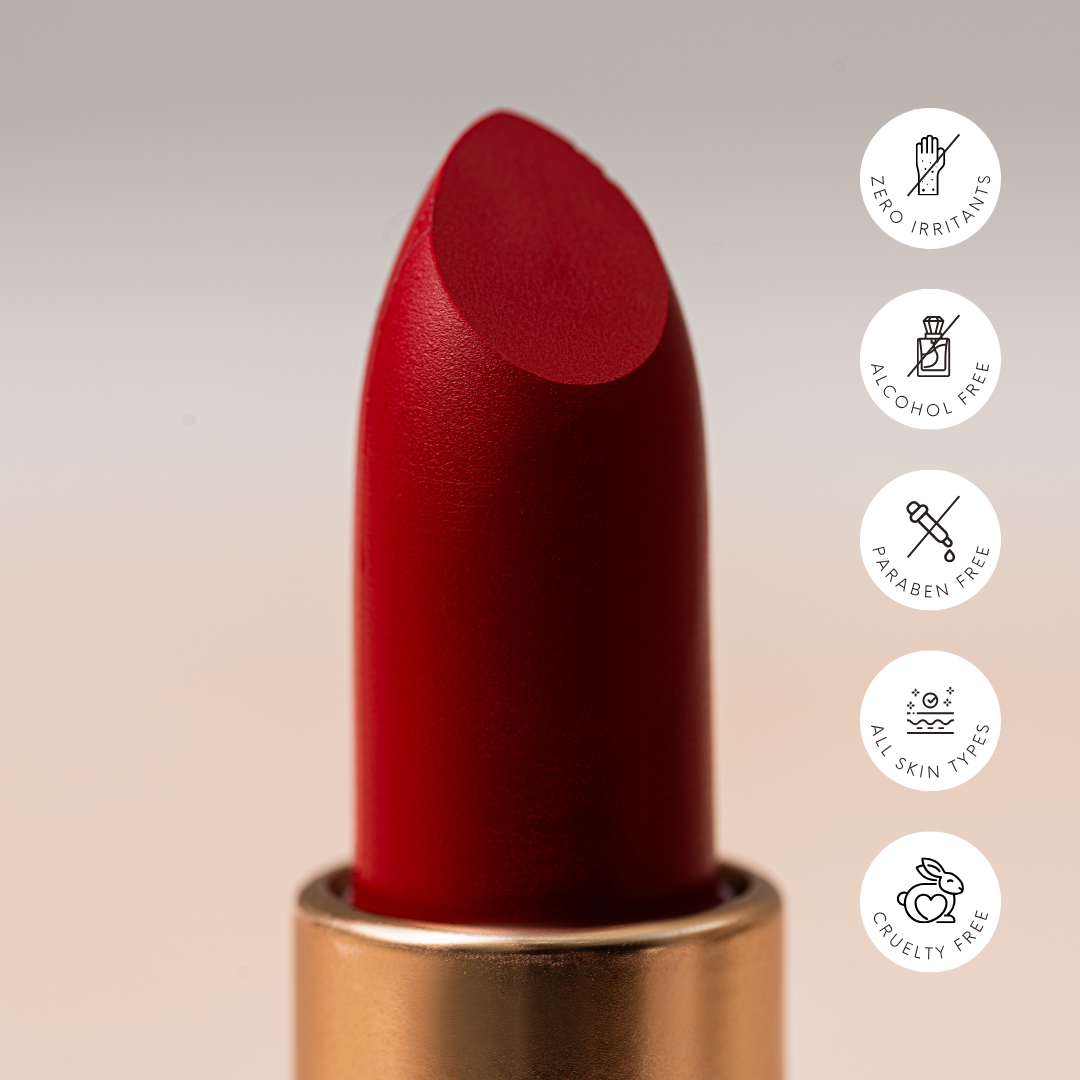 Laia Rouge – Deep Velvety Red Satin Matte Lipstick